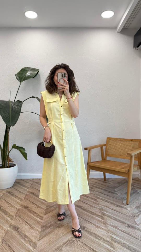 SARI 0473 KETEN ELBİSE