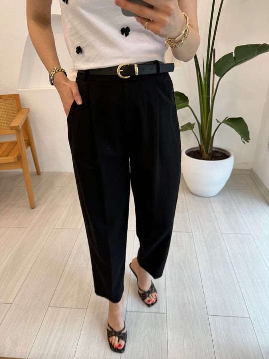 SİYAH 0985 KEMERLİ KETEN PANTOLON