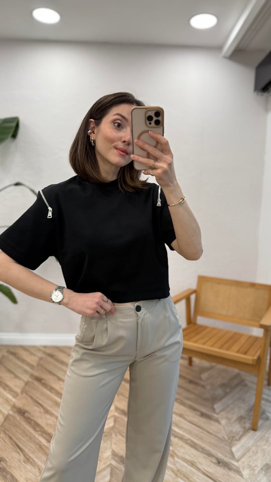 SİYAH 1005 KOLDAN FERMUARLI TSHİRT
