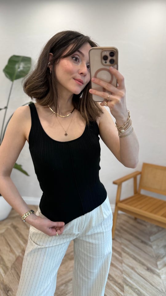 SİYAH 10747 FİTİLLİ TRİKO BLUZ 