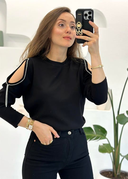 SİYAH 2786 TAŞLI SWEAT 