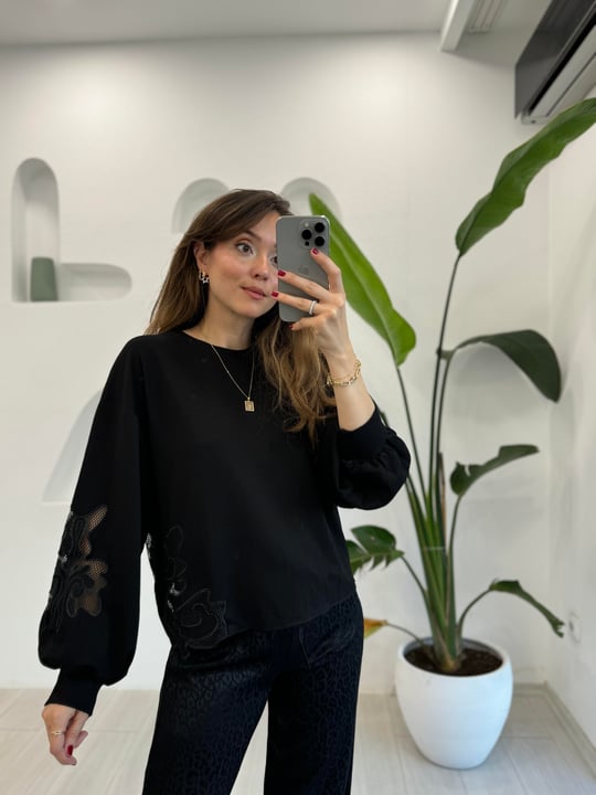 SİYAH 2829 NAKIŞ DETAY SWEAT 