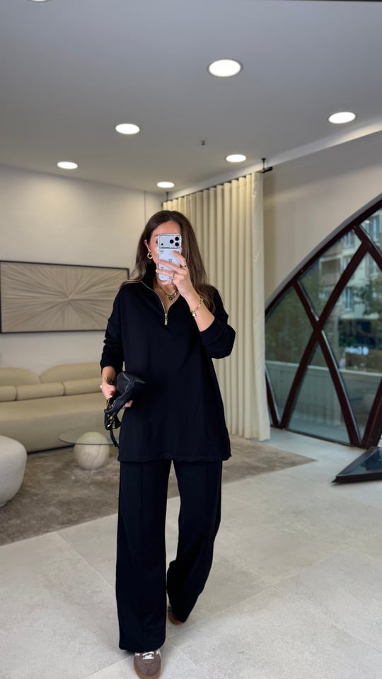 SİYAH 3178 YÜKSEK YAKA FERMUARLI TAKIM 