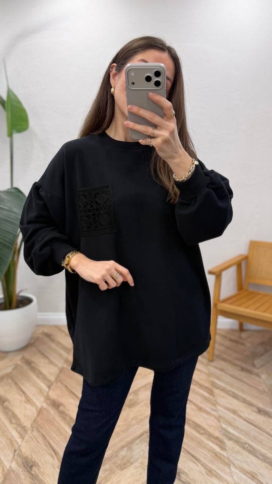 SİYAH 3189 ÖRME DETAY SWEATSHİRT