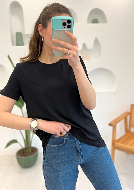 SİYAH 3471 BİSİKLET YAKA TSHIRT 