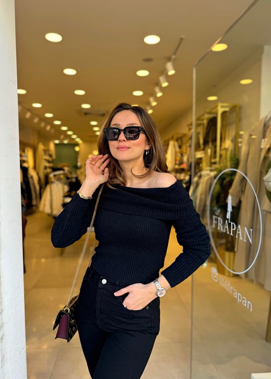 SİYAH 4070 MADONNA YAKA KAZAK 