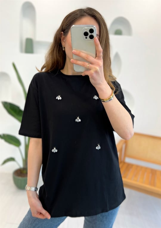 SİYAH 5545 TAŞLI TSHIRT