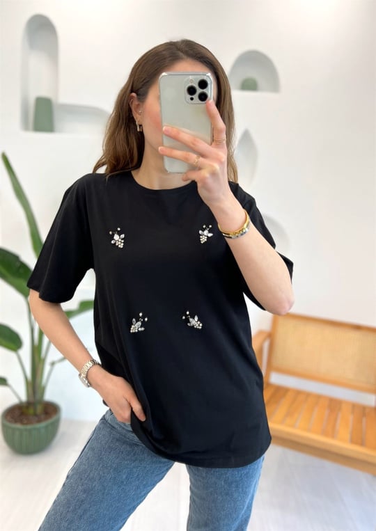 SİYAH 5547 TAŞLI TSHIRT