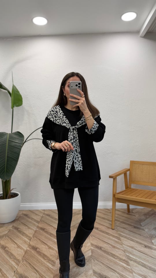 SİYAH  6186 FULAR DETAY SWEATSHİRT