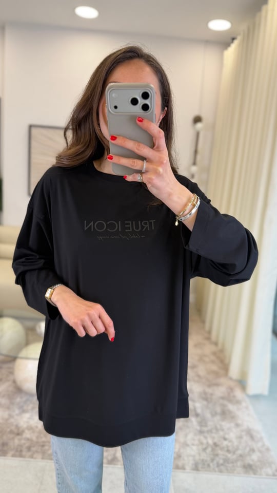 SİYAH 7523 BASKILI SWEATSHİRT 