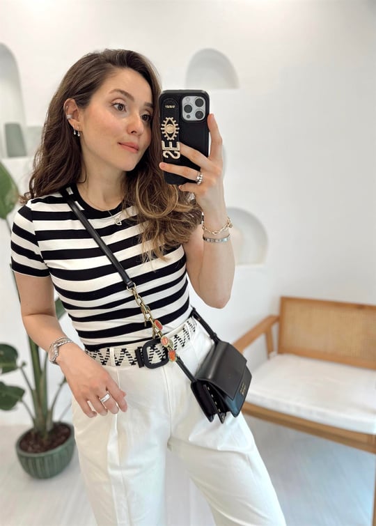 SİYAH-BEYAZ ÇİZGİLİ CROP TOP