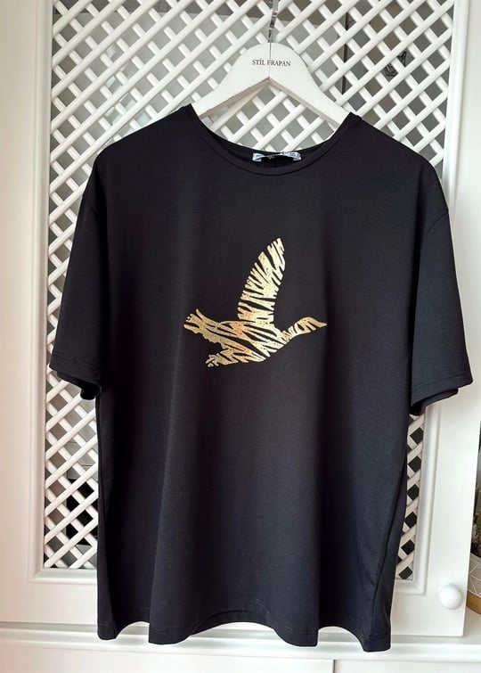 SİYAH-GOLD KUŞLU TSHİRT