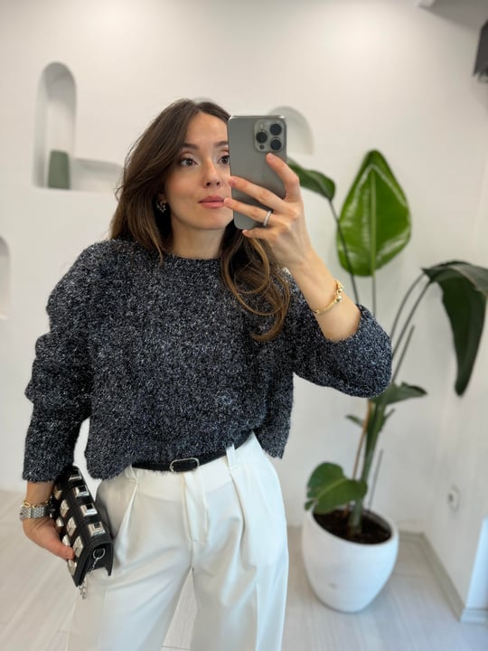 SİYAH-GÜMÜŞ 10470 SİMLİ CROP KAZAK 