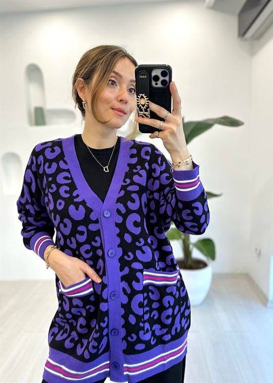SİYAH-MOR 8625 LEOPAR HIRKA 