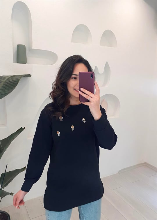SİYAH SWAROVSKİ TAŞ İŞLEME SWEAT 