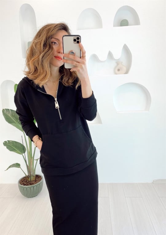 SİYAH SWEATSHİRT KALEM ETEK 2 Lİ TAKIM 