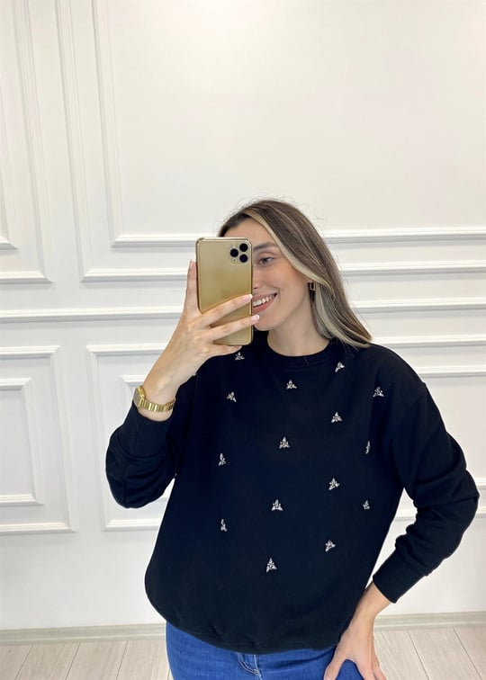 SİYAH TAŞLI SWEAT 