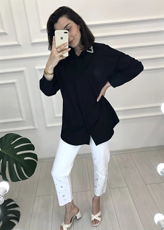 SİYAH TAŞLI TUNİK 