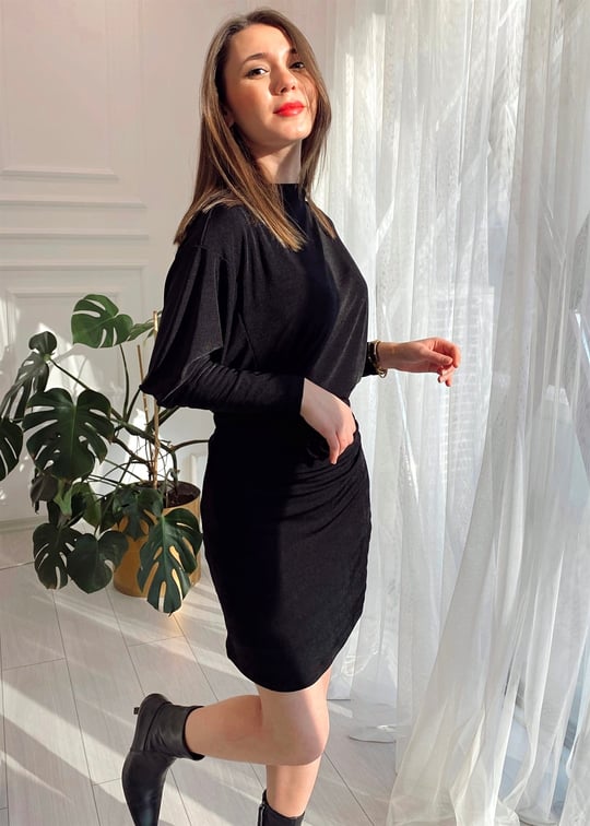 SİYAH YARASA KOL ÖRME ELBİSE 