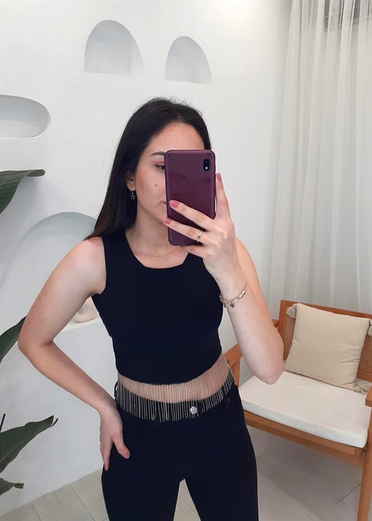 SİYAH  ZİNCİR DETAY CROP 