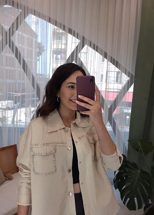 TAŞ GABARDİN TAŞ DETAY CEKET