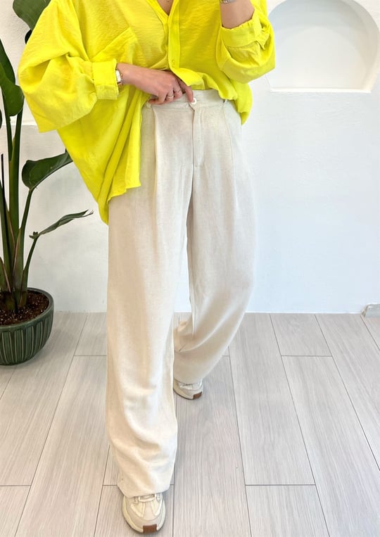 TAŞ PİLELİ KETEN PANTOLON