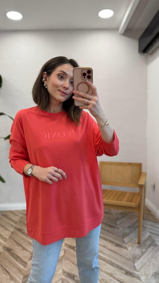 TATLI KIRMIZI 34297 BASKILI SWEAT