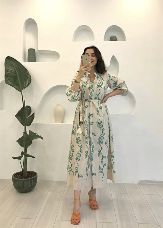 YEŞİL KETEN ELBİSE