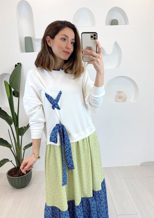YEŞİL-SAX SWEAT ELBİSE