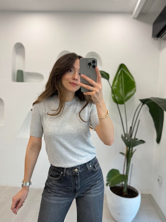  GRİ MELANJ 10426 BİSİKLET YAKA ARKASI DÜĞME DETAY