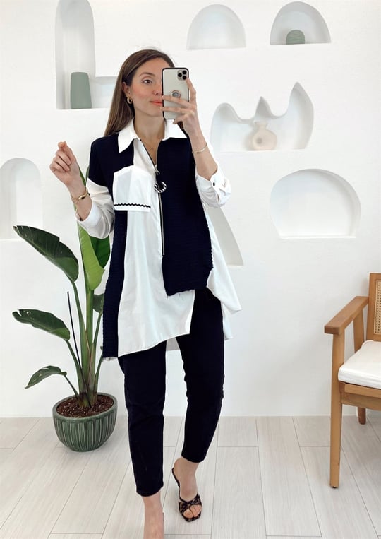  TERS CEP DTY ÖNÜ FERMUAR MÜSLİN TUNİK