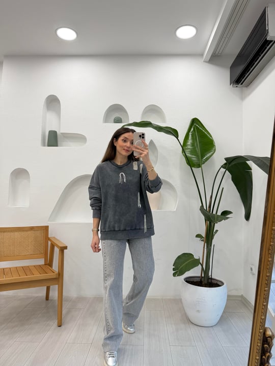 ANTRASİT 0134 YIKAMALI SWEATSHİRT