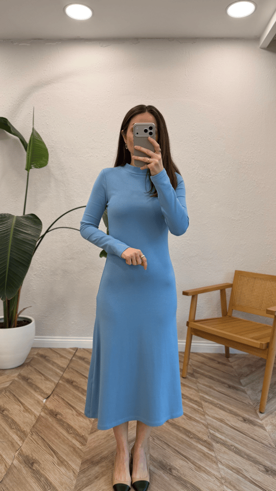 BEBE MAVİ 5357 BALIKÇI YAKA ELBİSE 