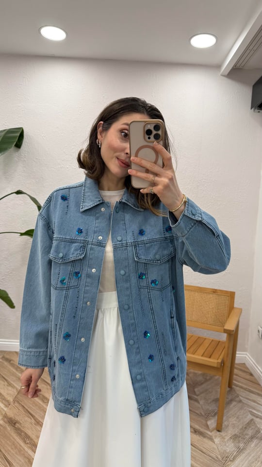 BEBE MAVİ  5475 PULLU DENİM GÖMLEK 