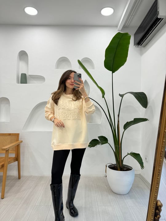 BEJ 2687 TAŞ DETAY SWEATSHİRT