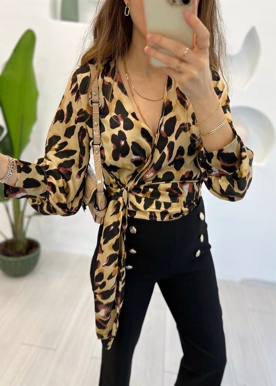 BEJ LEOPAR GÖMLEK 