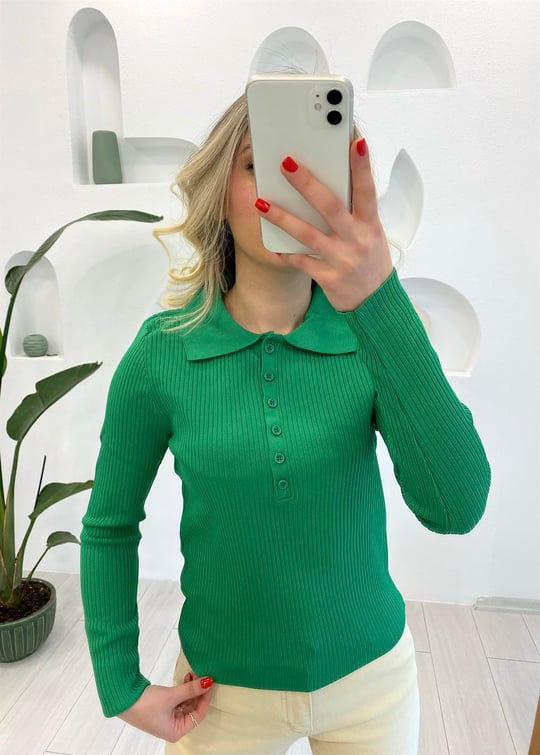 BENETTON POLO YAKA DÜĞME DETAY KAZAK