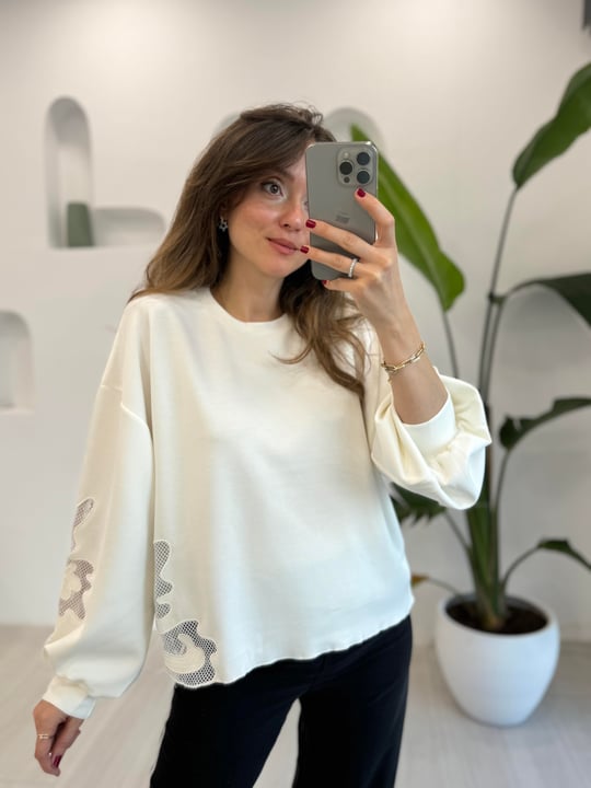 BEYAZ 2829 NAKIŞ DETAY SWEAT 