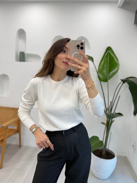 BEYAZ 4096 BİSİKLET YAKA KAZAK