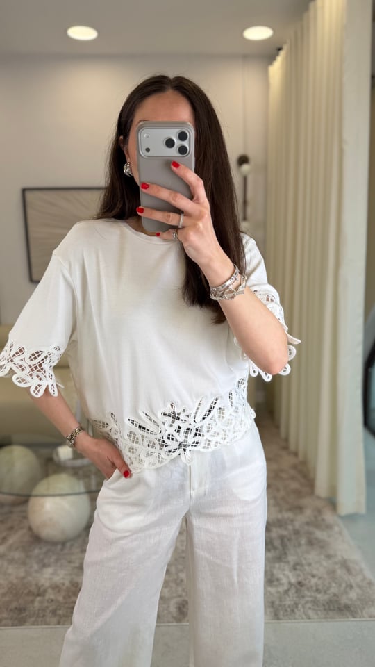 BEYAZ 8179 BRODE DETAY TİŞÖRT 