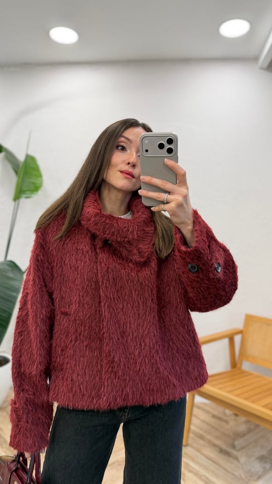 BORDO 0716 DİK YAKA PELUŞ MONT 
