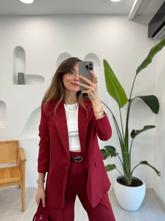 BORDO 0873 OVERSİZE BLAZER CEKET