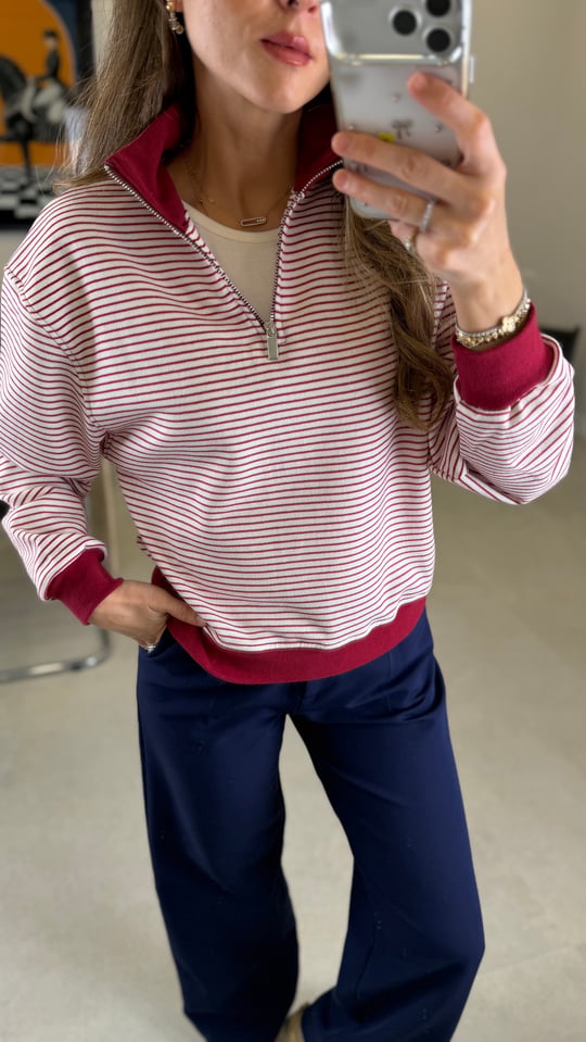 BORDO 1005 ÇİZGİLİ SWEAT 