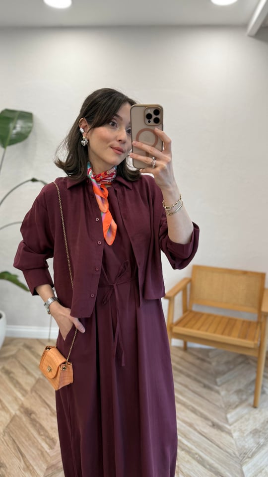 BORDO 2770 BELİ KUŞAKLI ELBİSE TAKIM