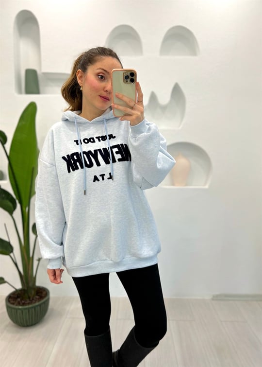 BUZ MAVİ KAPŞONLU SWEAT 