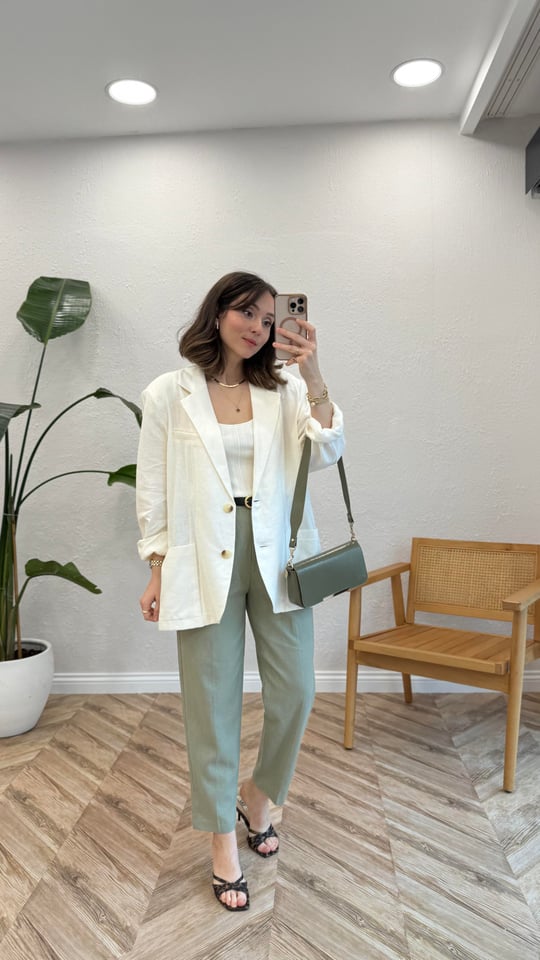 ÇAĞLA YEŞİLİ 0985 KEMERLİ KETEN PANTOLON 