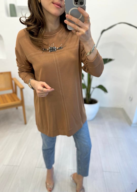 CAMEL 4158 ÖNÜ TAŞ DETAY TUNİK 