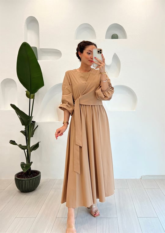 CAMEL ÖNÜ BOLERO ELBİSE 