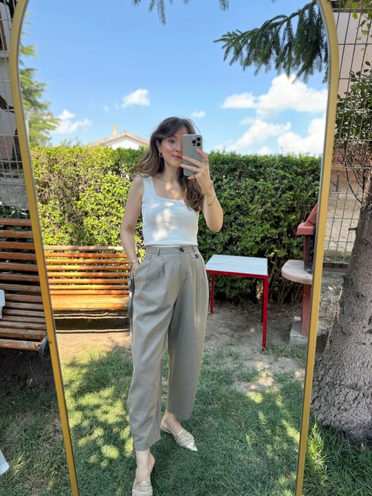 ÇİMEN YEŞİLİ 50976 KETEN PANTOLON