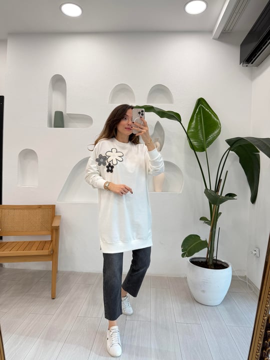 EKRU 10568 ÇİÇEK DESEN TUNİK
